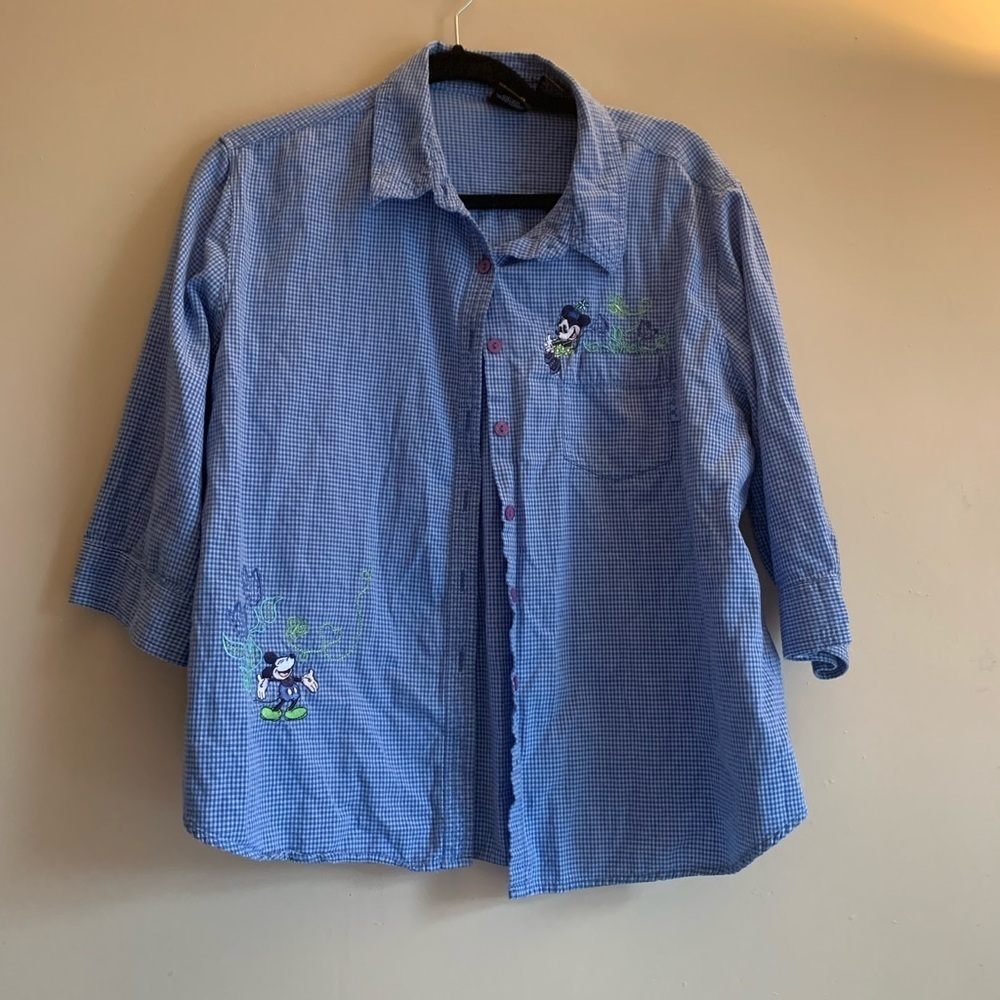 Disney Mickey Unlimited Blue Checkered Shirt Vintage Women Size XLarge Top